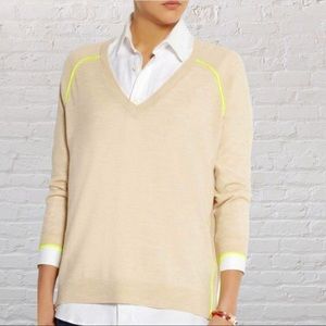 J Crew Merino Wool Lightweight Neon Trim Sweater